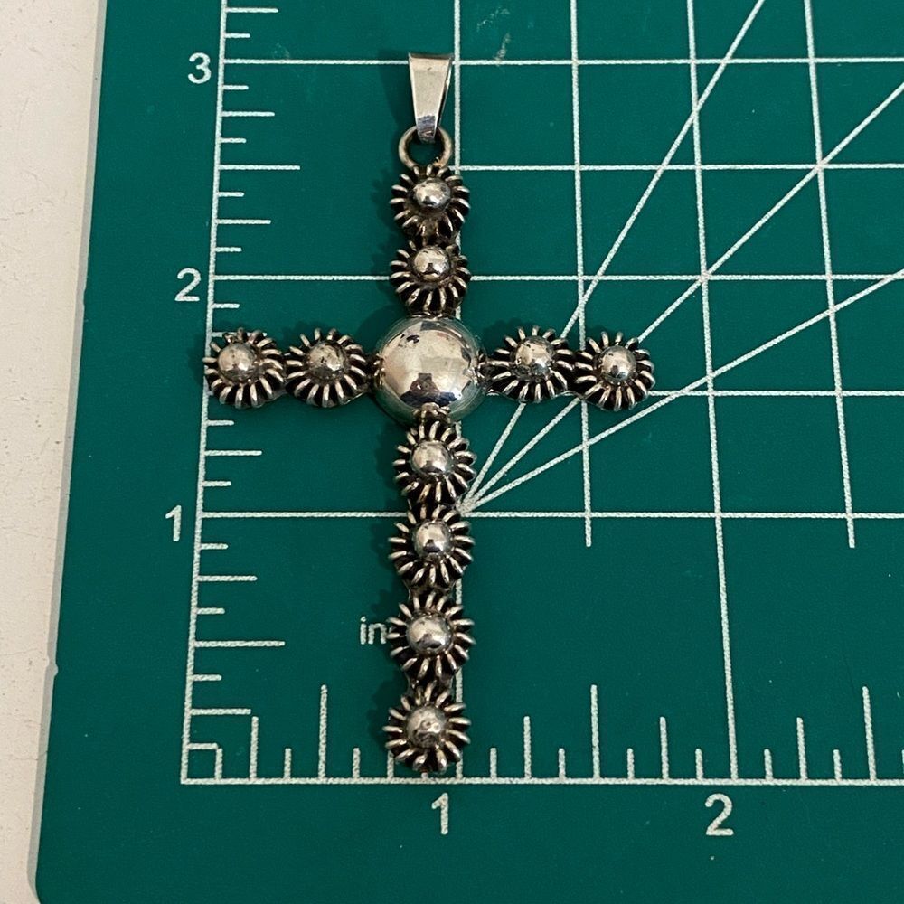 Vintage Taxco Sterling Silver Ornate Cross Pendant 3” - Picture 5 of 5